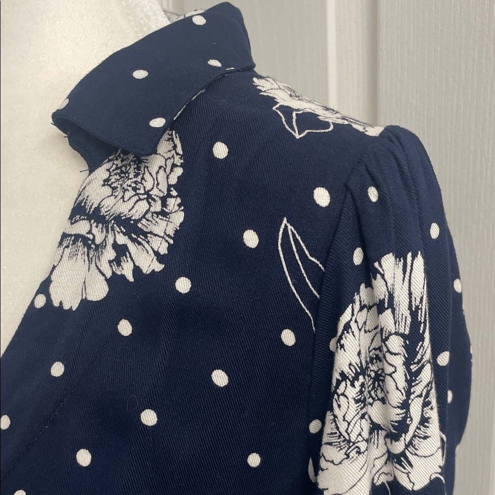 Kaffe Floral Button-Down Navy Wrap Dress V Neck Long Sleeve Button Cuffs Sz 34EU - Picture 6 of 16